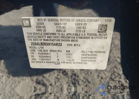 2017 Chevrolet Equinox Ls из США, поврежденный, VIN 2GNALBEKXH1544532